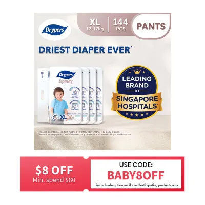 Drypers SuperDry Premium Pants Baby Diaper XL (12-17kg) Case - 36s x 4