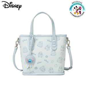 ตะกร้าพีวีซีอเนกประสงค์สำหรับผู้หญิงภาพลายนูนรูปตัวการ์ตูนน่ารักสไตล์สติทช์สีฟ้าอ่อนไหล่ข้างหนึ่งกระเป๋าถือสะพายไหล่