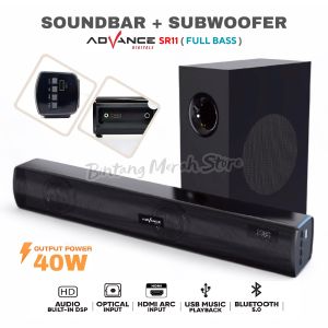 Soundbar TV + Subwoofer Bluetooth Home Theater Super Bass Advance SR11 | Advance SR-11 Soundbar dan Subwoofer Bluetooth Speaker Multimedia | BMS