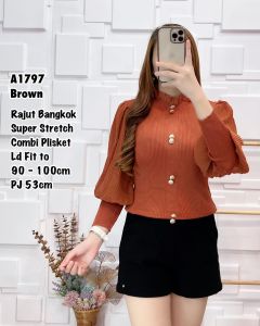 BIG SALE ATASAN PREMIUM WANITA  RAJUT IMPORT F1797 LENGAN PLISKET - 8081
