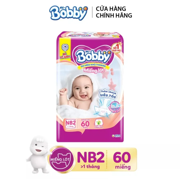 Miếng lót tã sơ sinh Bobby Newborn số 2-60 miếng, hoặc 40 miếng dành cho trẻ trên 1 tháng tuổi