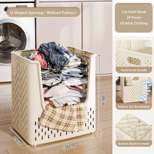 Vision 1/2 Layer Foldable Laundry Basket Movable Laundry Hamper Household Bathroom Dirty Clothes Storage Rack Large-Capacity Sundries Storage Trolley