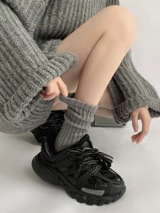 Solid color lazy style towel bottom pile socks Japanese style workwear womens socks long tube