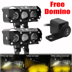 【COD】 Motorcycle LED Spotlights Three Eye Lens Dual Color Headlights With Switch White/Yellow Super Bright Waterproof