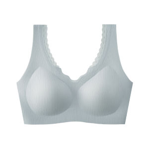 Seamless Womens Bra Push-Up Wireless M-XXL Fixed Cup Lace V-Neck Wide Strap Tank Sports Bra