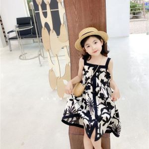 Girls Dress for Kids Girls Green Floral Sling Dress Fashion Korean Style Dresses for Girls Summer 0212