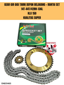 GEAR GIR GIGI TARIK DEPAN BELAKANG PLUS RANTAI SET 14T-44T/428H-136L KLX 150 KUALITAS SUPER