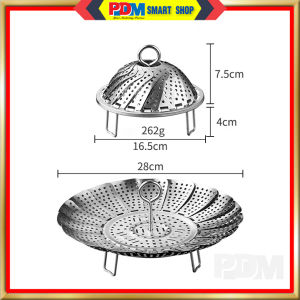 PDM Premium 304 Stainless Steel Folding Dish Steamer Foldable Steam Rack Retractable Steaming Tray