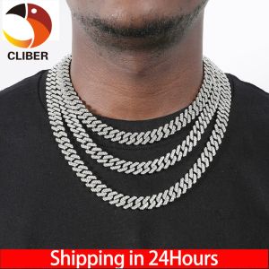 CLIBER 1PC Hip Hop 12MM Full Iced Out Paved Rhinestones Miami Prong Cuban Chain CZ Bling Rapper Necklaces Bracelet For Men Jewelry