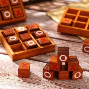 MAKERVY Wooden Tic Tac Toe Game Portable Handcrafted Finish Traditional XO Chess Set Logical Thinking Interactive Design Parent-Child Interactive Game for Kids and Adults