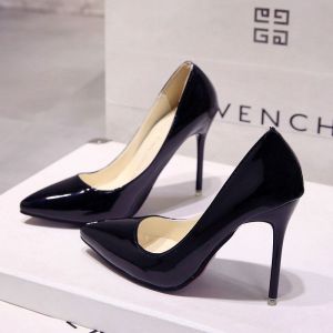 [Free Shipping] 10Cm Heel Professional Dress Shoes New Pointed-Toe Design Slimming Effect Shiny Finish Elegant High Heels