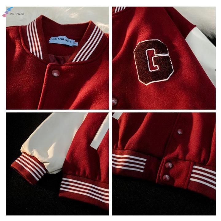 【C&l】 Jacket Oversize Jacket American Vibe Retro Red Baseball Uniform