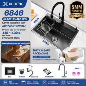 「New Arrival」 Stainless Steel Kitchen Sink Scratch-resistant and oil-resistant Waterfall Sink Black Nano Coating LED Digital Display Waterfall Rainfall Cup Washer Pull-down faucet sink Temperature Control Kitchen Sink