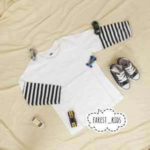 Kaos Polos Anak Panjang Kombinasi Salur Layer Stripe Garis / Kaos Anak Laki-laki Perempuan Kece