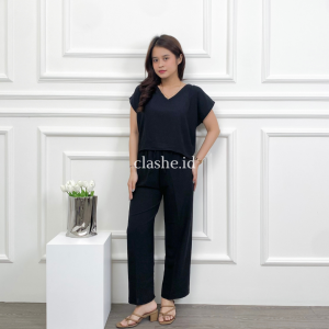 Monica Set Setelan Wanita Atasan Baju Dan Celana Panjang Crinkle Airflow Korean Style Kekinian Terbaru Ootd by Clashe