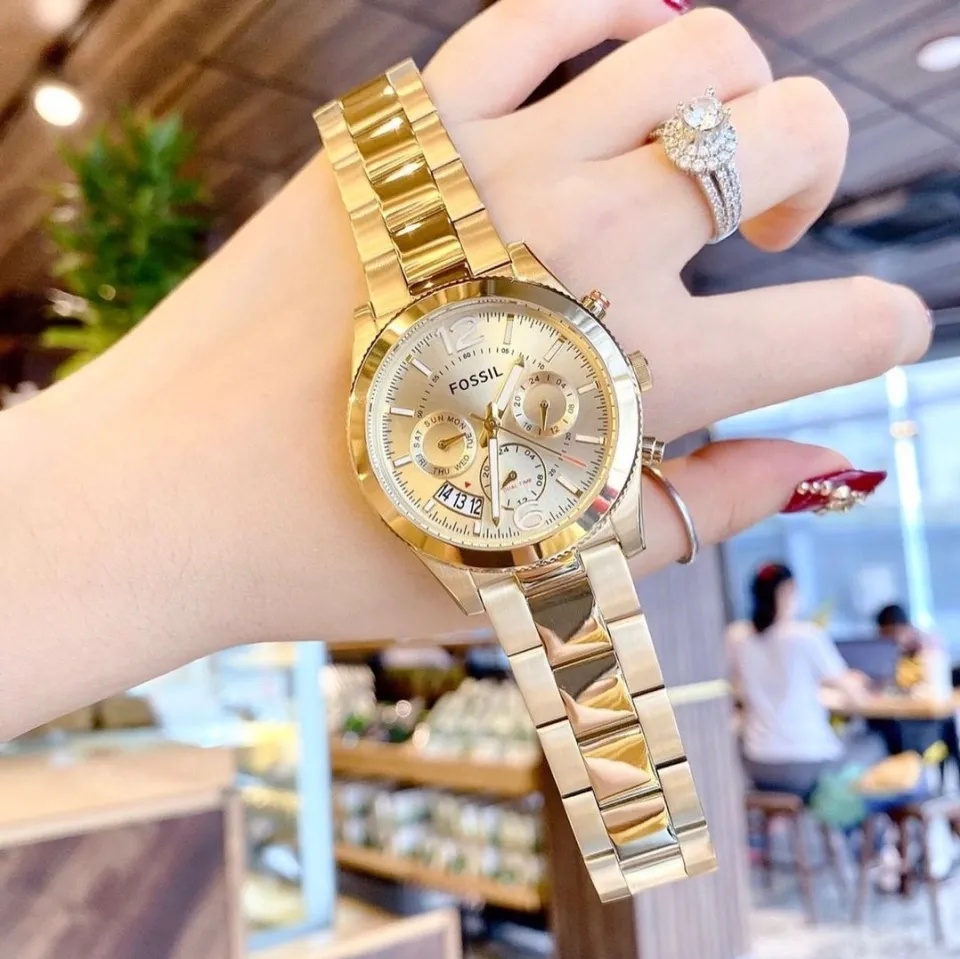 Original Fossil Perfect Boyfriend Gold Dial Ladies Multifunction Watch ES3884 Lazada PH