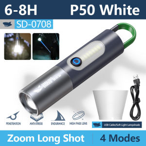 Smiling Shark SD0708 Portable Keychain Light Led M77 Super Bright Torch Light COB Touchlight Pocket Small Flashlight USB Rechargeable Zoomable With Hook Home Emergency Outdoor Lighting