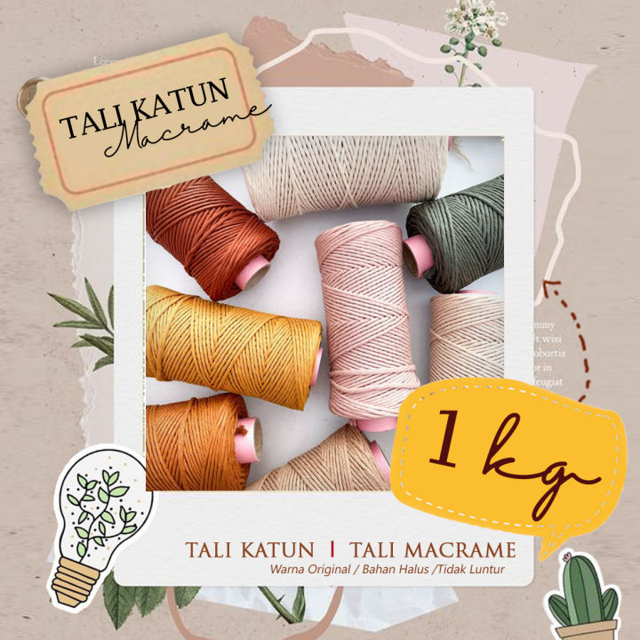 Tali Katun Tali Macrame Warna 4mm kemasan 1 kg