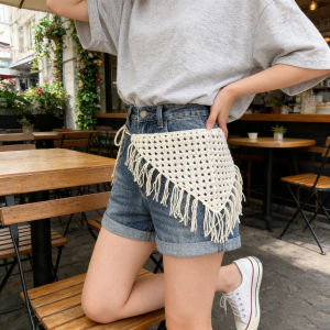 Y2K Hollow-Out Fringe Triangle Scarf for Women Adjustable Layering Accessory Versatile Waist Hip Wrap Fashion