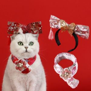 PETPARADIS Warm Pet Scarf Cartoon Chinese Style Dog Cat Scarf Fashion Washable Cat Headdress for Small Medium Cats and Dogs