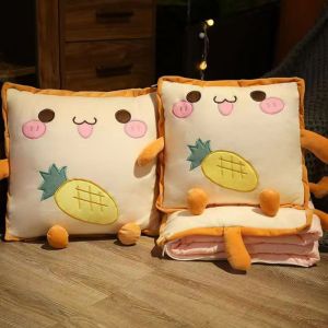 KUMAYES Warm Travel Blanket Comfortable Soft Headboard Pillow Cartoon Embroidery Dual Purpose Car Pillow Office Nap