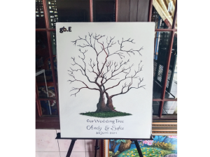 LUKISAN CAP JARI TAMU/ UK 60*40/ OUR WEDDING GUEST BOOK FINGERPINT GRATIS CAT DAN TULISAN