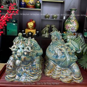 Tượng Long Quy Rùa Đầu Rồng Gốm Sứ Bát Tràng Long Quy Cõng Rùa Con Phong Thủy