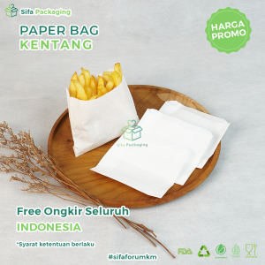 Paper Bag French Fries Kantong Kertas Polos Kentang Goreng French Fries Snack Putih isi 100 pcs