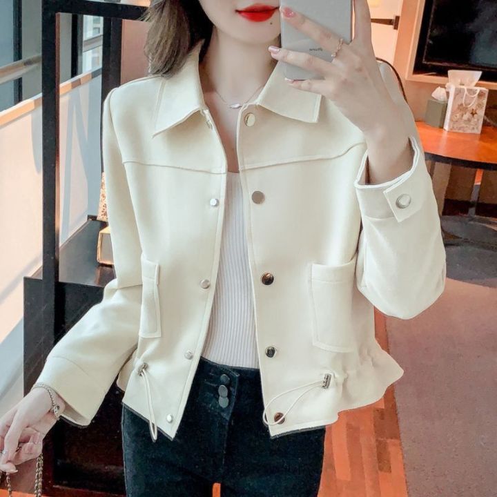 Womens lapel waistband windbreaker short jacket womens new style
