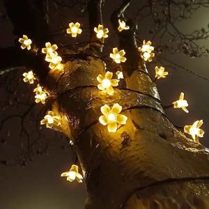 1PC ดอกไม้ Fairy ไฟแบตเตอรี่ดําเนินการ String ไฟกันน้ํา 10/20/30/40 LED Cherry Blossom สําหรับ Patry งานแต่งงาน Decor
