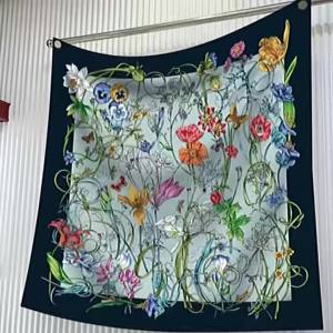 Silk Scarf Women Floral Printed Square Scarves Head Echarpes Silk Foulards Femme Wraps Beach Shawls Bandana Lady Hijabs 90CM2026