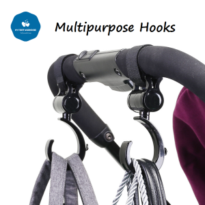 SG Multi Purpose Stroller Hook 2 Piece Set Top ABS Plastic Durable 360 Degree Rotation Buggy Hanger Stroller Accessories for Baby Diaper Bags Black - My First Wardrobe MFWC1U1