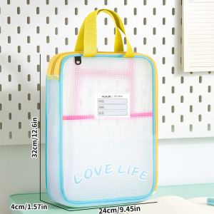 GTRBFDS 3-layer Mesh Zipper Pouch Bag Waterproof EVA Transparent File Bag Portable Large Capacity Tutoring Bag School Office Supplies