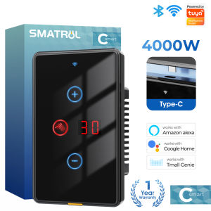 SMATRUL Tuya Smart Wifi Water Heater Touch Switch 40A Air Conditioner Light Switchs Timing EU Wall Electrical App for Alexa Google Home Smart Home