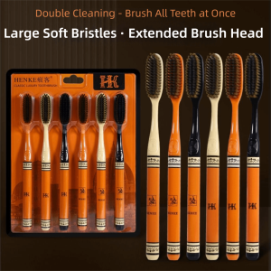 NOBLELYN 6Pcs Deep Cleaning Toothbrush Orange Oral Care Dental Brushes Light Luxury Soft Bristles Teeth Cleaning Tools For Adult