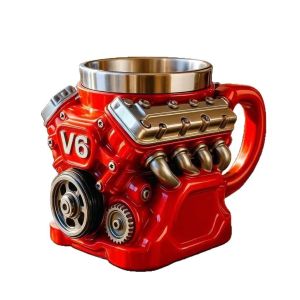 Retro Engine V8 Coffee Mug Ceramic Cup Creative Cylinder Design Car Lover Gift Heat-Resistant Drinkware Automotive Decor Home Office Use
