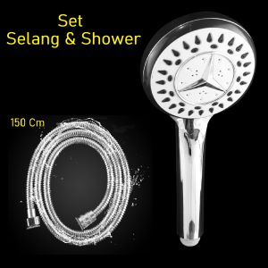 Hand Shower Dan Selang Kamar Mandi 1 Set 1/2 Inch Bahan ABS Chrome High Quality HS-70+G-5+G-6