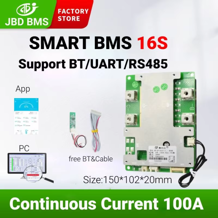 JBD BMS 16S 48V Lifepo4 8S 24V 60A 100A Battery Management System BT ...