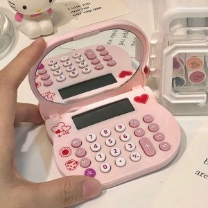 CEMOMEF Makeup Mirror Mini Calculator With Mirror Multifunctional Flip Cover Kitty Cat Calculator Creative Cartoon School Office