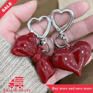[COD]Flash Delivery Simple Temperament Red Bowknot Heart Acrylic Keychain Pendant For Women Girls Versatile Backpack Decoration Accessories Gifts