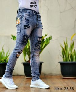 XTYasaa - {COD} Celana Jeans Emblem Pria Slim-Fit -Celana Jeans Pria Emblem Bikers New Arival - Celana Panjang Pria Terbaru  - Celana Emblem Biksu Bordir Terlaris