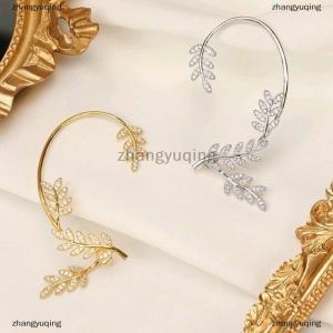 [COD] zhangyuqing Fashion Rhinestone Leaf Ear Clip for Women Zircon Earrings Without Party Wedding Jewelry Gift