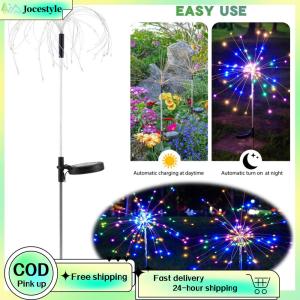 [Jocestyle Outdoor Mall]2Pcs Garden Fairy Light Waterproof Smart Sparklers Firework LED String Light 8 Lighting Modes Outdoor Solar Fairy Lights