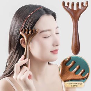 Q04721 Six-Claw Head Meridian Massage Comb Wide Tooth Anti-static Massage Gua Sha Tools Durable Handheld Long Handle Comb for Promote Blood Circulation
