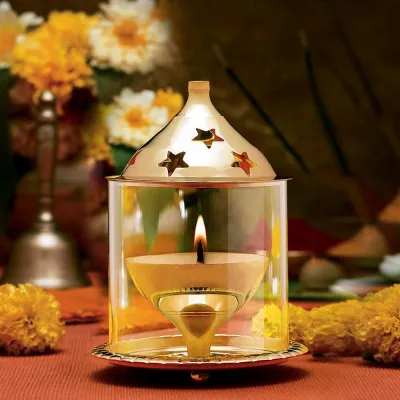 Akhand Jyoti Diya Brass Finished For DIWALI /NAVRATRI POOJA