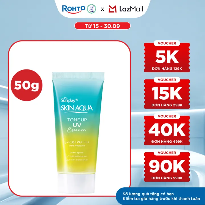 Kem chống nắng nâng tông Skin Aqua Tone up Mint Green cho da trắng có khuyết điểm đỏ, dạng tinh chất Sunplay Skin Aqua Tone Up UV Essence Mint Green SPF 50+ PA++++ 50g