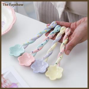[The Fayshow] 1Pc Long Handle Spoon Cute Ice Cream Hand Painted Dessert Spoon with Long Handle Kitchen Tableware Accessories