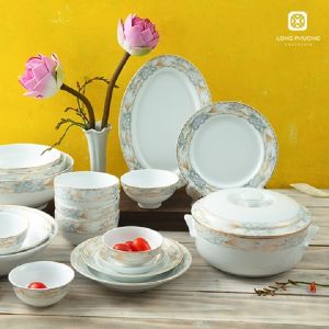 Đĩa Muỗi Tiêu Hoa Dây xanh Viền Vàng Sứ Long Phương Cao Cấp
