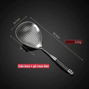 Vá Lổ Inox 304 Vớt Thức Ăn Vá Lổ Vớt Rau Củ HÀNG CAO CẤP Loại Lớn Chắc Chắn Bền Cán Inox Cán Gỗ Mun Vá Múc Bún