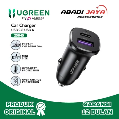 UGREEN Car Charger Mobil Dual Port USB A + USB C Fast Charging 30w 25845